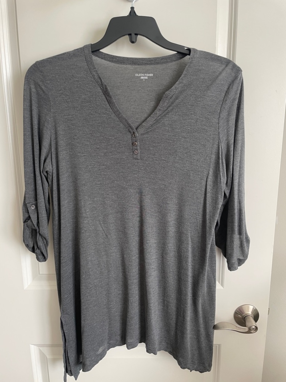 Eileen Fisher Charcoal Gray V-Neck Henley Tunic